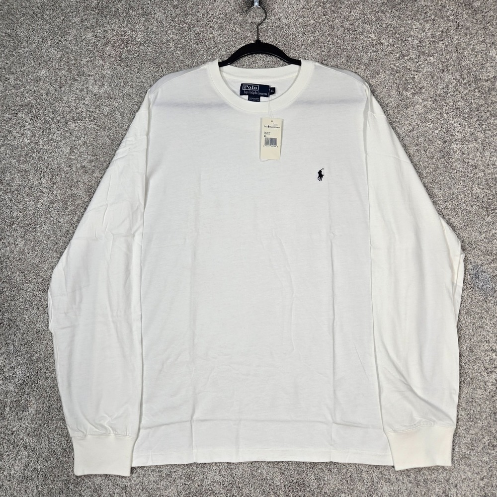 Polo Ralph Lauren Long Sleeve T Shirt Mens XL White Long Sleeve Tennis Logo NEW